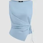 Light Blue Asymmetrical Ruched Side Tie Sleeveless Top